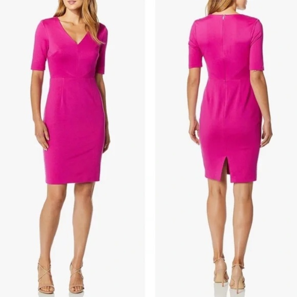 Trina Turk Locale Elbow Sleeves tropical ponte Midi Dress in Vivid Pink - size 2